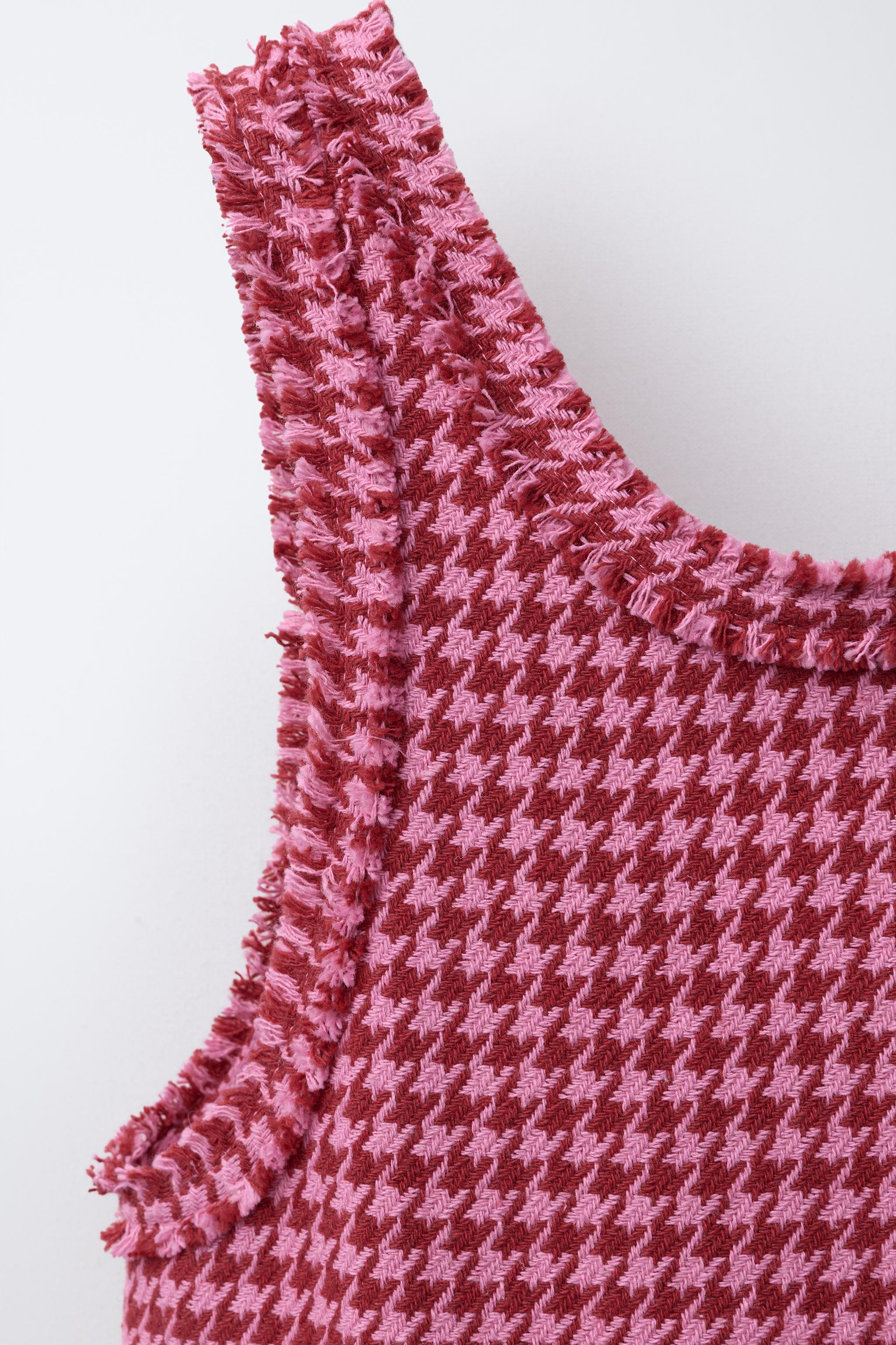 TEXTURED FRAYED OVERALL DRESS